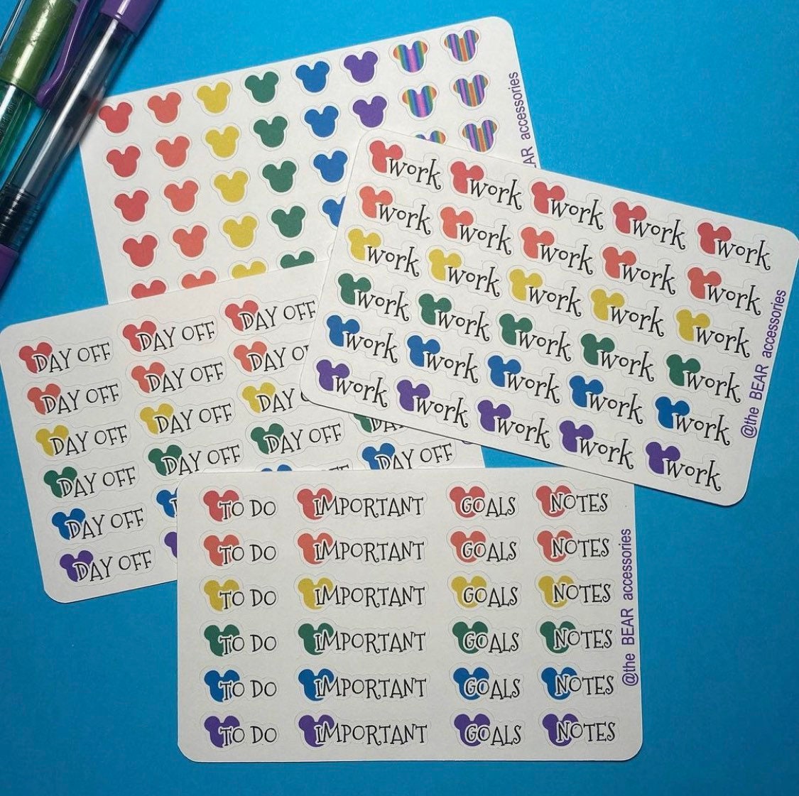 Rainbow work, day off & task stickers set or individual- matte planner task stickers- theBEARaccessories