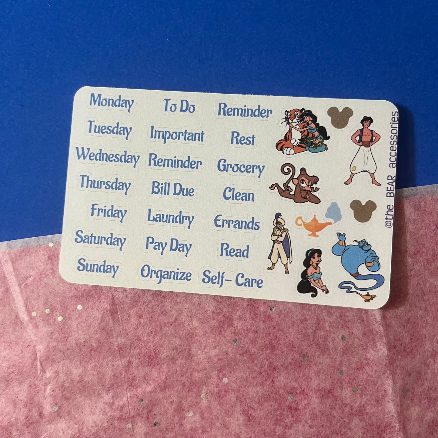 Aladdin mini weekly sticker spread paper planner accent stickers- Alladin week planner stickers- theBEARaccessories
