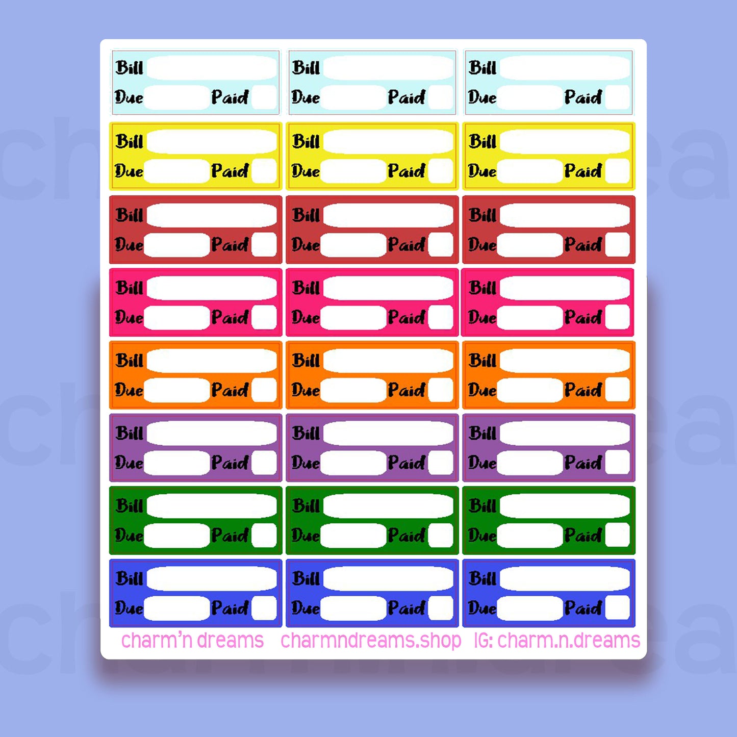 Rainbow Bill Due Planner Stickers