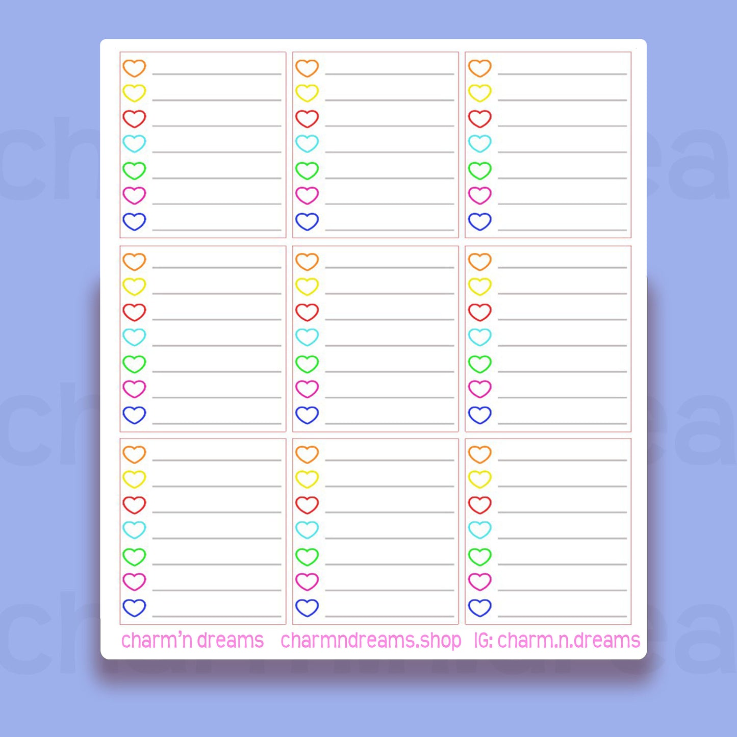 Rainbow Heart checkboxes Regular sizedd Planner Stickers