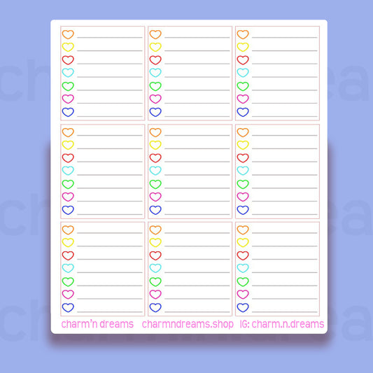 Rainbow Heart checkboxes Regular sizedd Planner Stickers