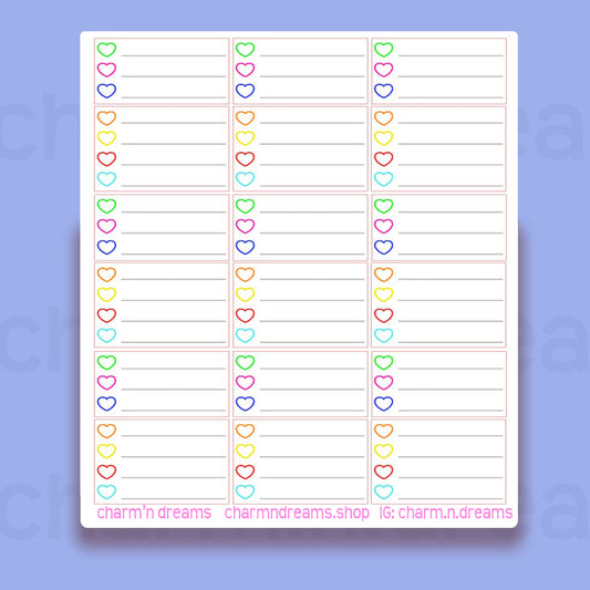 Rainbow Heart checkboxes Medium and Short sizedd Planner Stickers