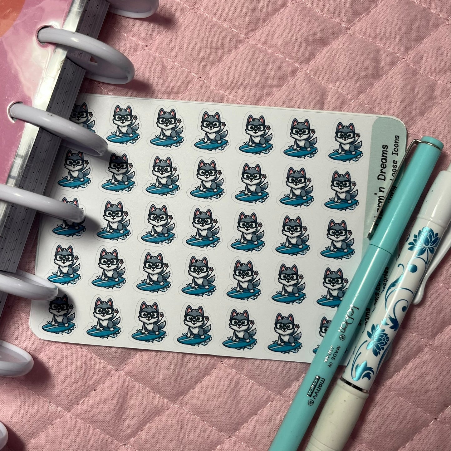 Wolf hang Loose/ Surfing Icon Planner Stickers