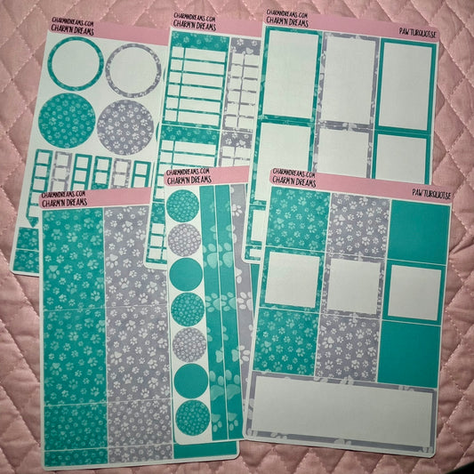 Paw Turquoise Planner Sticker Kit