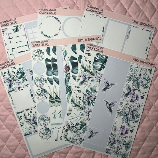 Purple Hummingbirds Planner Sticker Kit