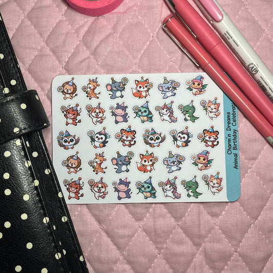 Animal Friends Birthday Celebration Icon Planner Stickers