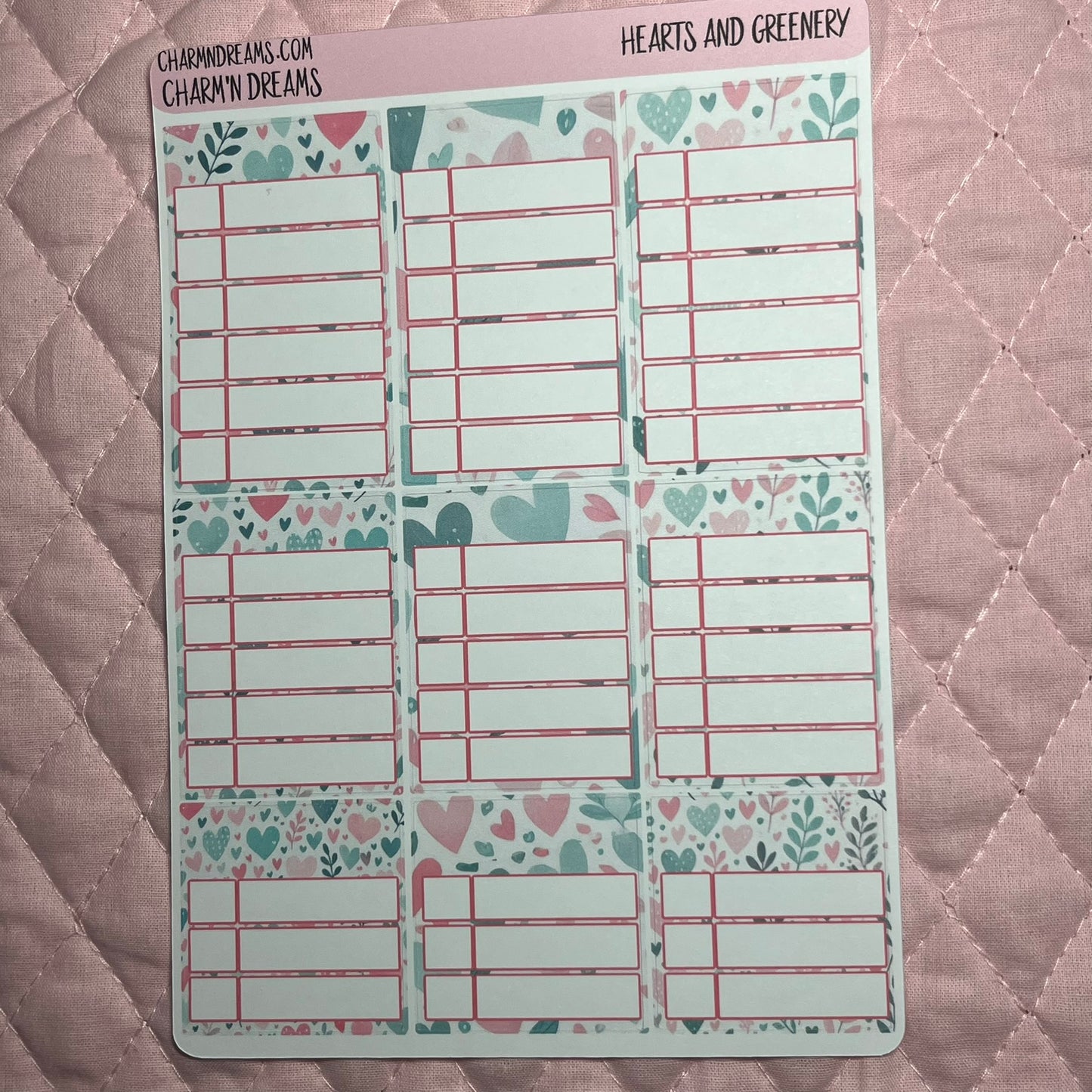 Hearts and Greenery Planner Sticker Kit