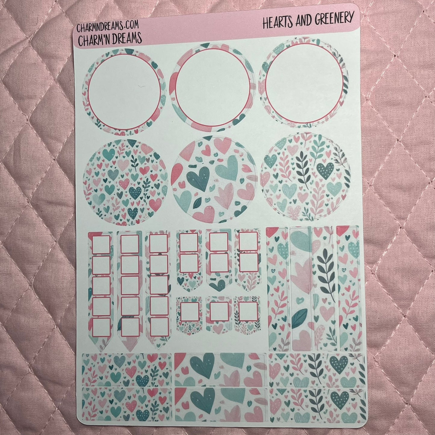 Hearts and Greenery Planner Sticker Kit