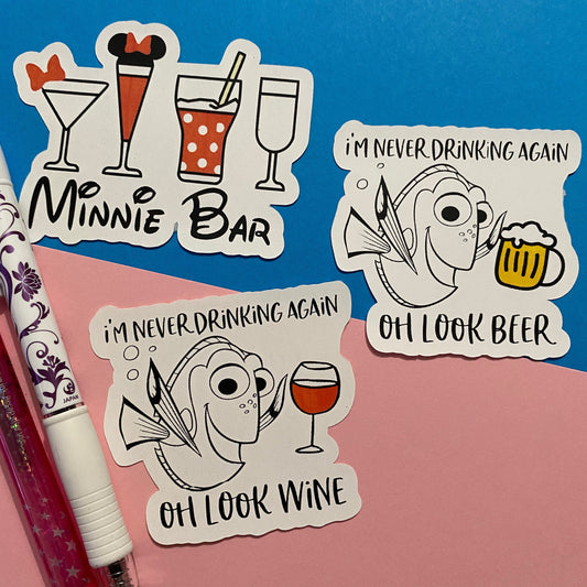 Mini Bar and/or Dory Die Cut Stickers-  Weather Proof- Individual or set - Minnie Bar, Dory "Oh Look" - the Bear Accessories