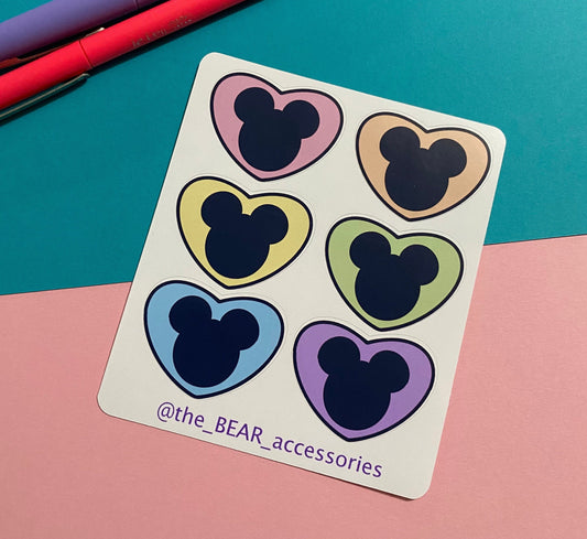 Pastel rainbow mouse heart glossy stickers - Valentine's Day sticker- Easter decoration sticker - the Bear Accessories