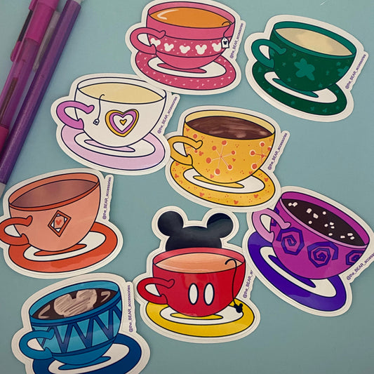 Mad Hatter Cups- Tea Cup Stickers- Spinning Teacup Stickers- Weather Proof Stickers - the Bear Accessories