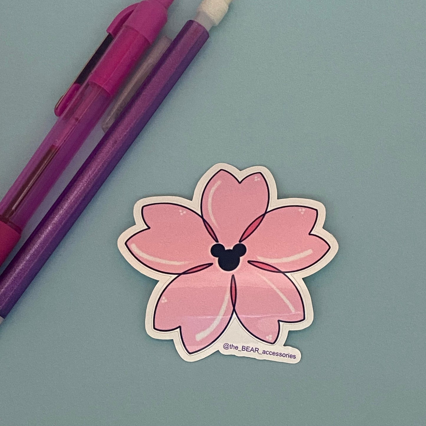 Sakura Mouse Weatherproof Sticker- pink flower stickers- theBEARaccessories