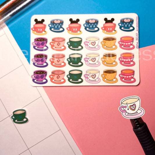 Tea Cup Matte stickers- Magical Mouse Inspo- Mad Hatter, Mad Tea Party Stickers, teacup planner stickers, Alice - The BEAR Accessories