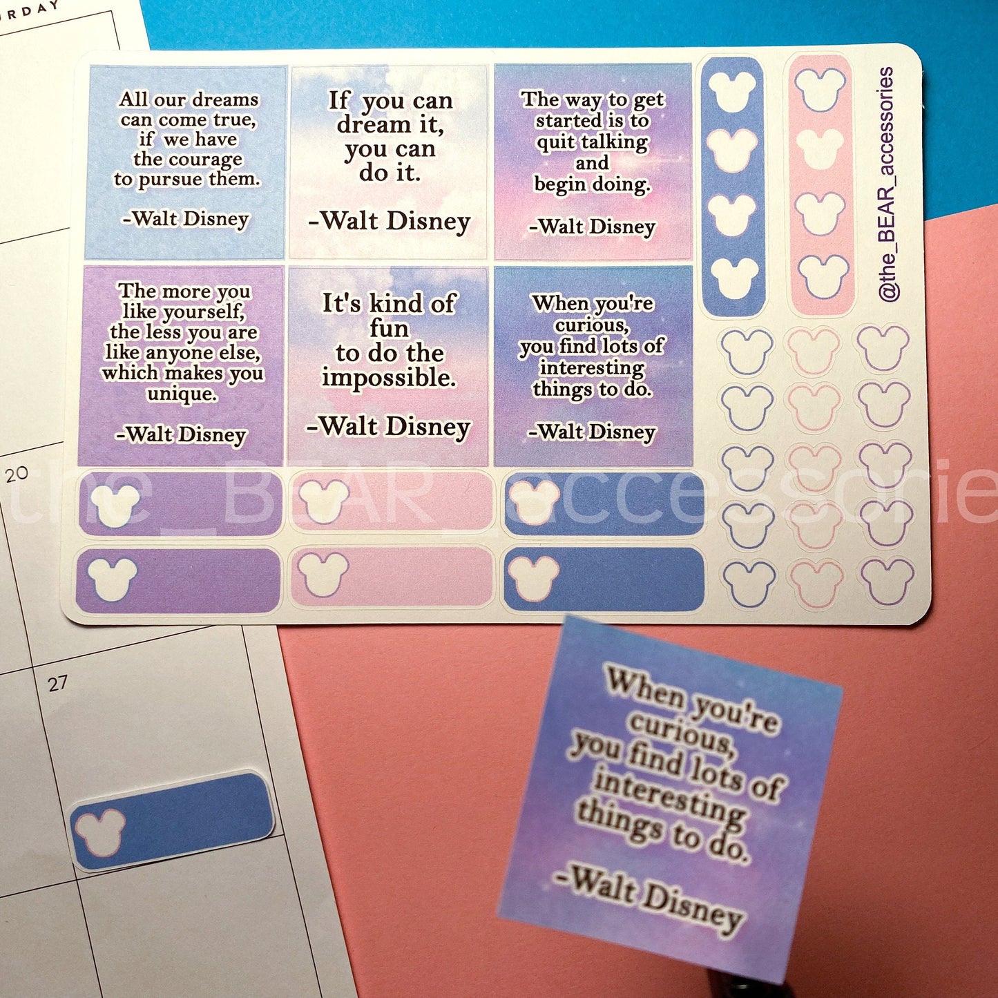 Walt Quotes planner stickers- paper stickers- box stickers - Spring 2022 planner spread set - The BEAR Accessories