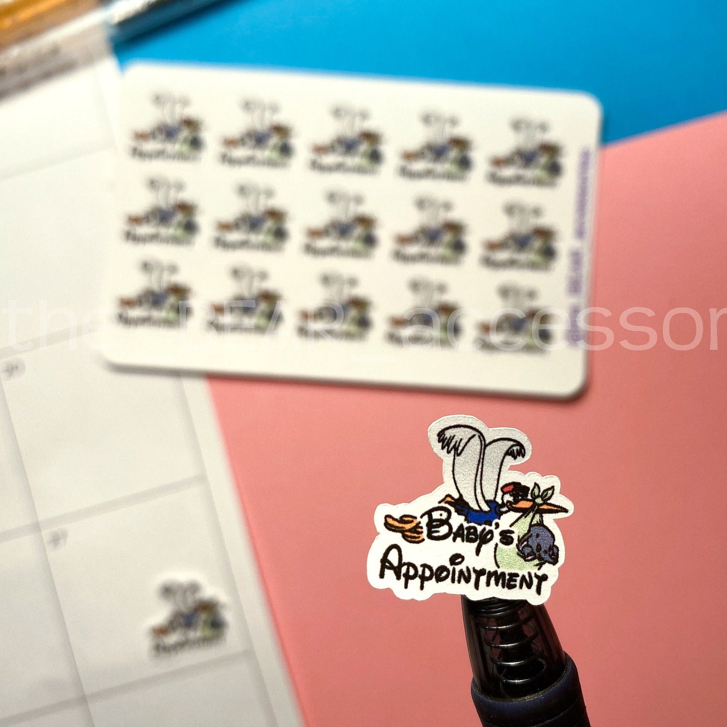 Stork and Elephant Baby Appointment paper planner stickers- Baby's Appointment planner stickers- Dumbo inspo sticker-theBEARaccessories