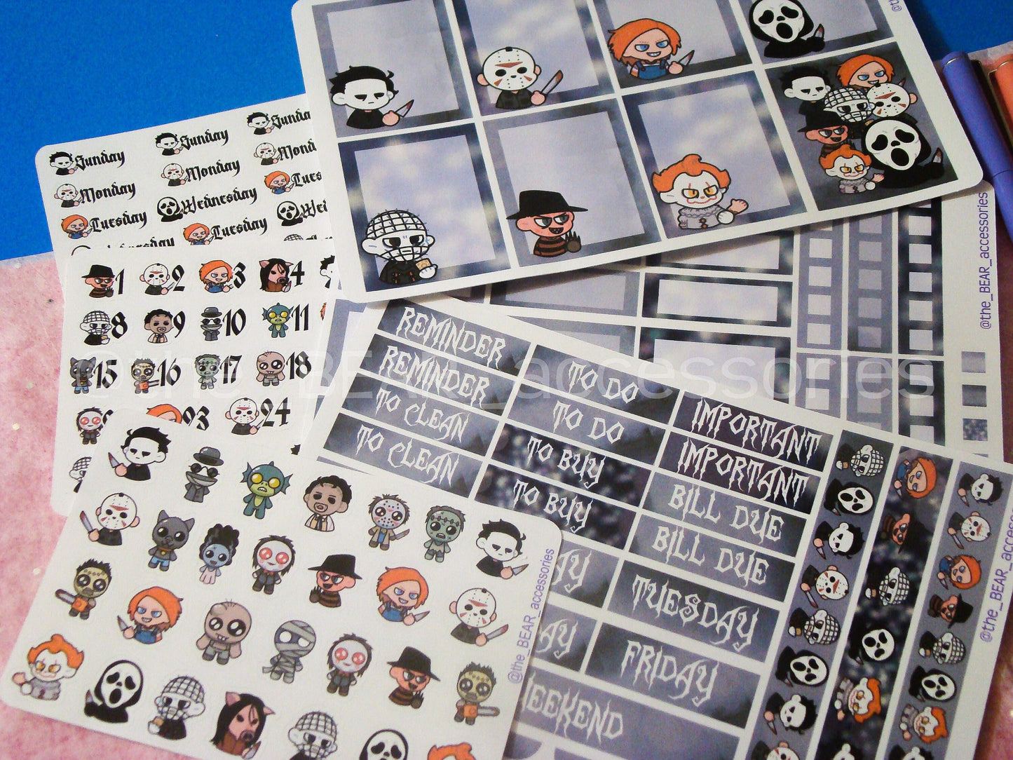 Spooky Characters - Horror Characters Inspired Weekly 1.5 inch Vertical Kit- Planner Stickers- Halloween Planner Stickers theBEARaccessories