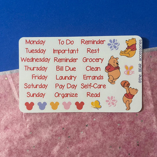 Pooh mini weekly sticker spread paper planner accent stickers- Pooh week planner stickers- theBEARaccessories