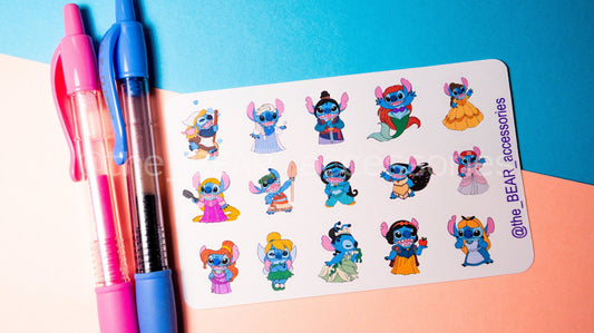 Stitch Undercover Princess paper planner icon stickers- Stitch Princess stickers- Dress-up princess planner stickers- theBEARaccessories