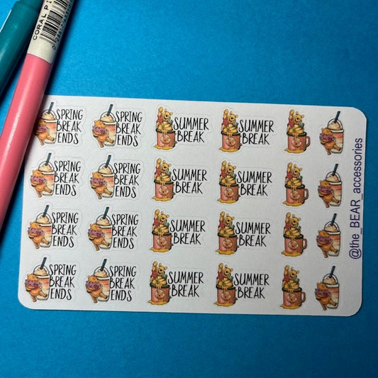 Spring Break Ends & Summer Break Pooh paper planner icon stickers- School Break planner stickers- theBEARaccessories