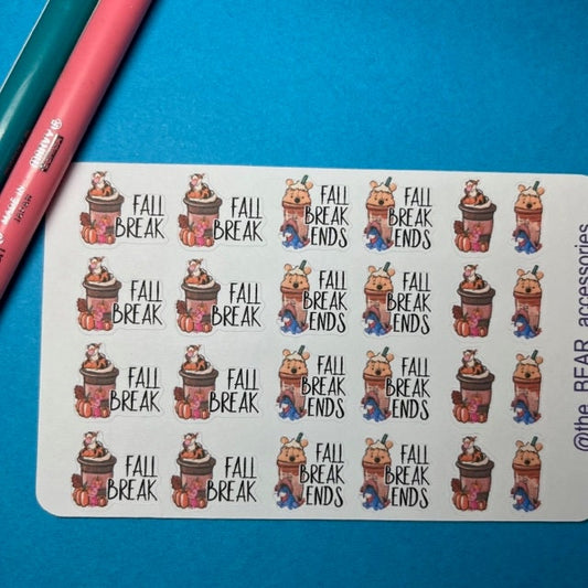 Fall Break & Fall Break Ends Pooh paper planner icon stickers- School Break planner stickers- theBEARaccessories