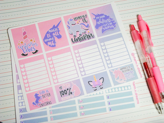 Unicorn Weekly 1.5 inch Vertical Kit- Simple Planner Stickers- Aesthetic Planner Stickers theBEARaccessories