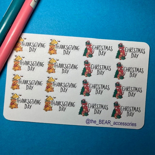 Thanksgiving and Christmas Pooh paper planner icon stickers- Holiday planner stickers- theBEARaccessories