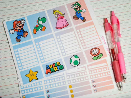 Video Game Inspired Weekly 1.5 inch Vertical Kit- Simple Planner Stickers- MARI0 Planner Stickers theBEARaccessories