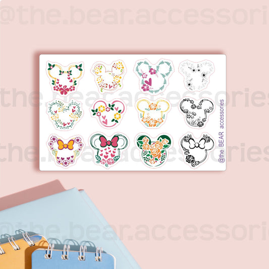 Mouse Floral paper planner stickers- floral mouse planner stickers- Magical planner stickers - theBEARaccessories