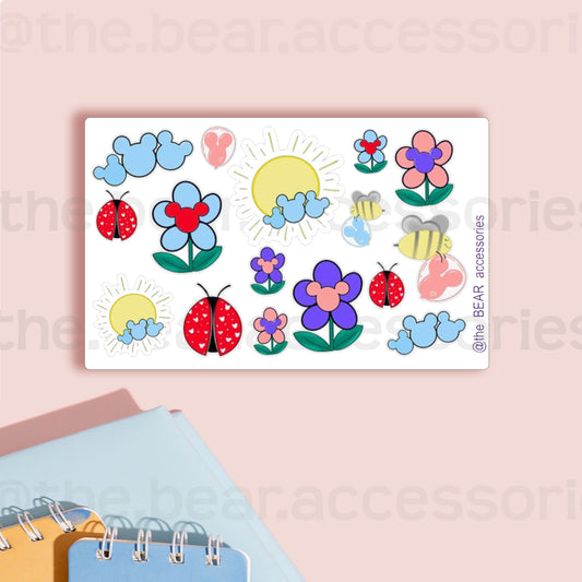 Flowers, Sun, and Cuties Planner Stickers- Matte stickers- Magical Mouse Inspo- Bees, Ladybugs, Sun, Cloud Stickers - The BEAR Accessories