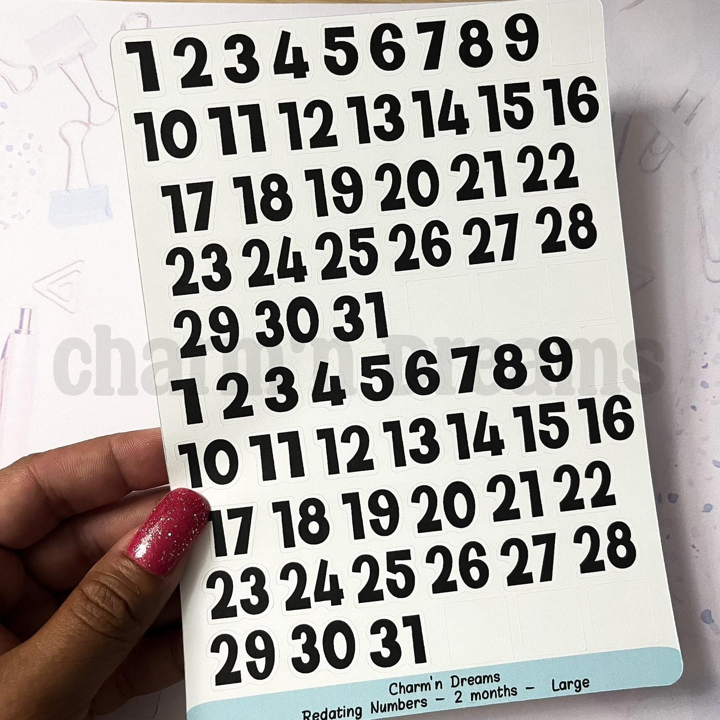 Large Redating Number Planner Stickers- Black and White Planner Stickers - Charm'n Dreams