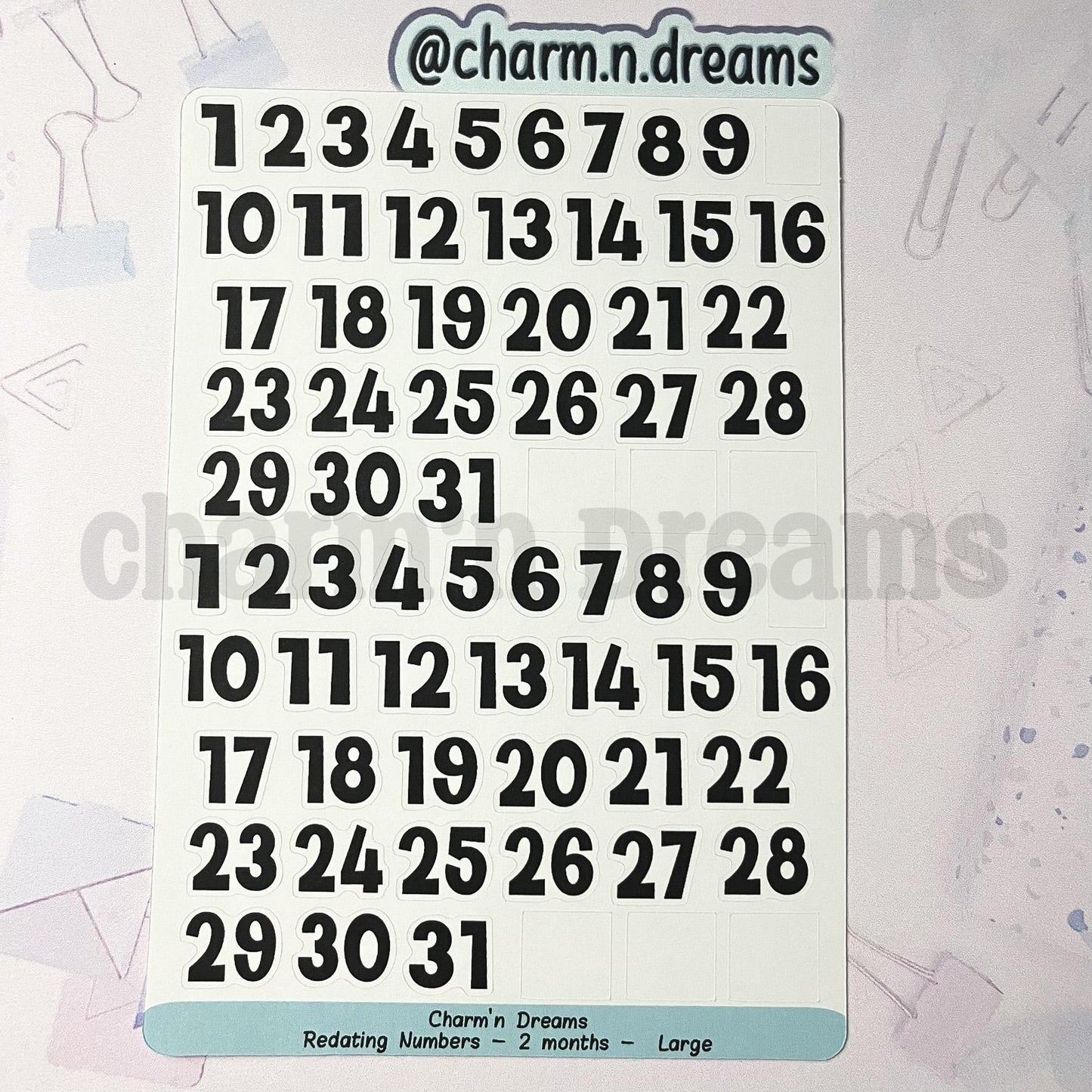 Large Redating Number Planner Stickers- Black and White Planner Stickers - Charm'n Dreams